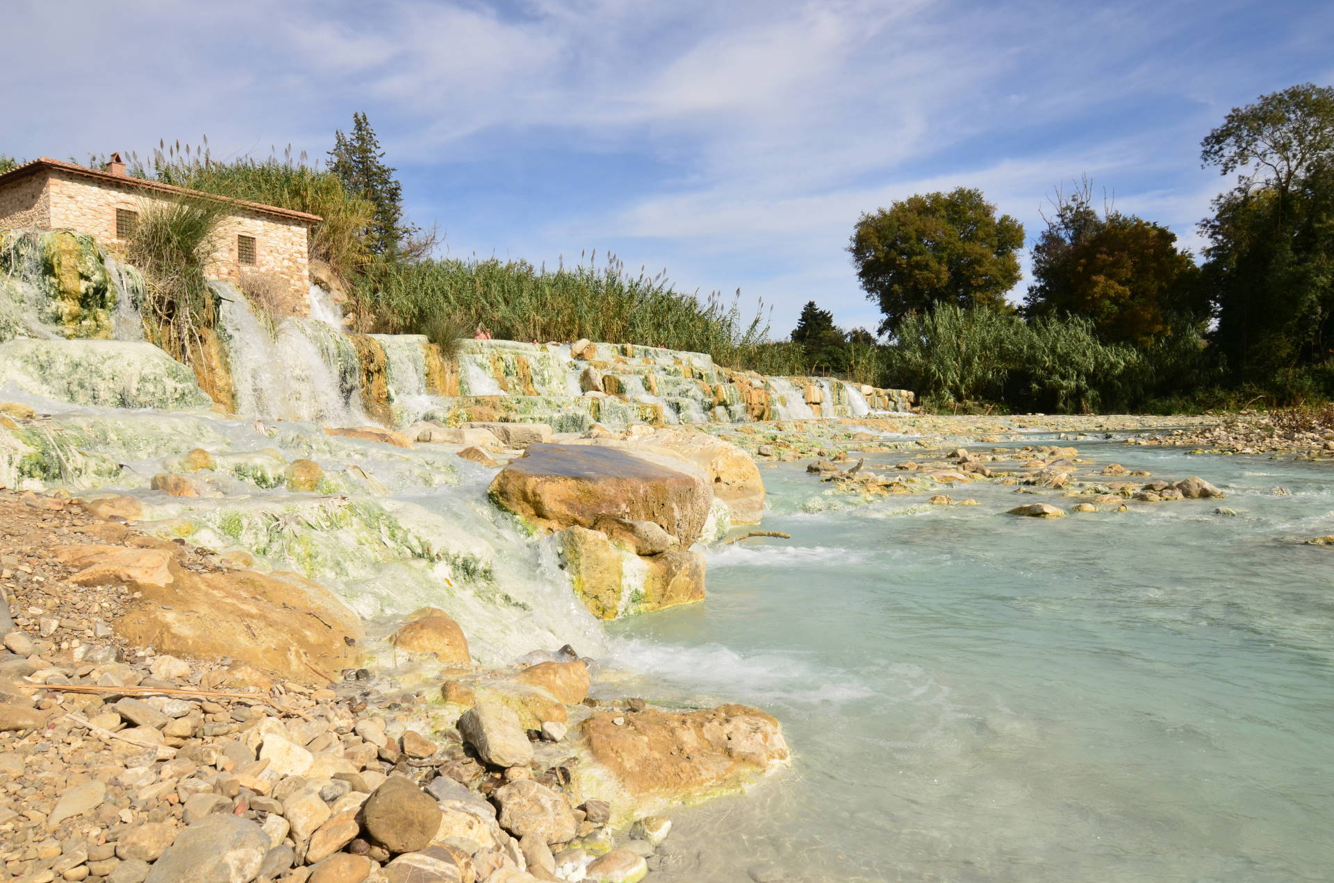 Waterfalls and hot springs at Saturnia thermal baths.